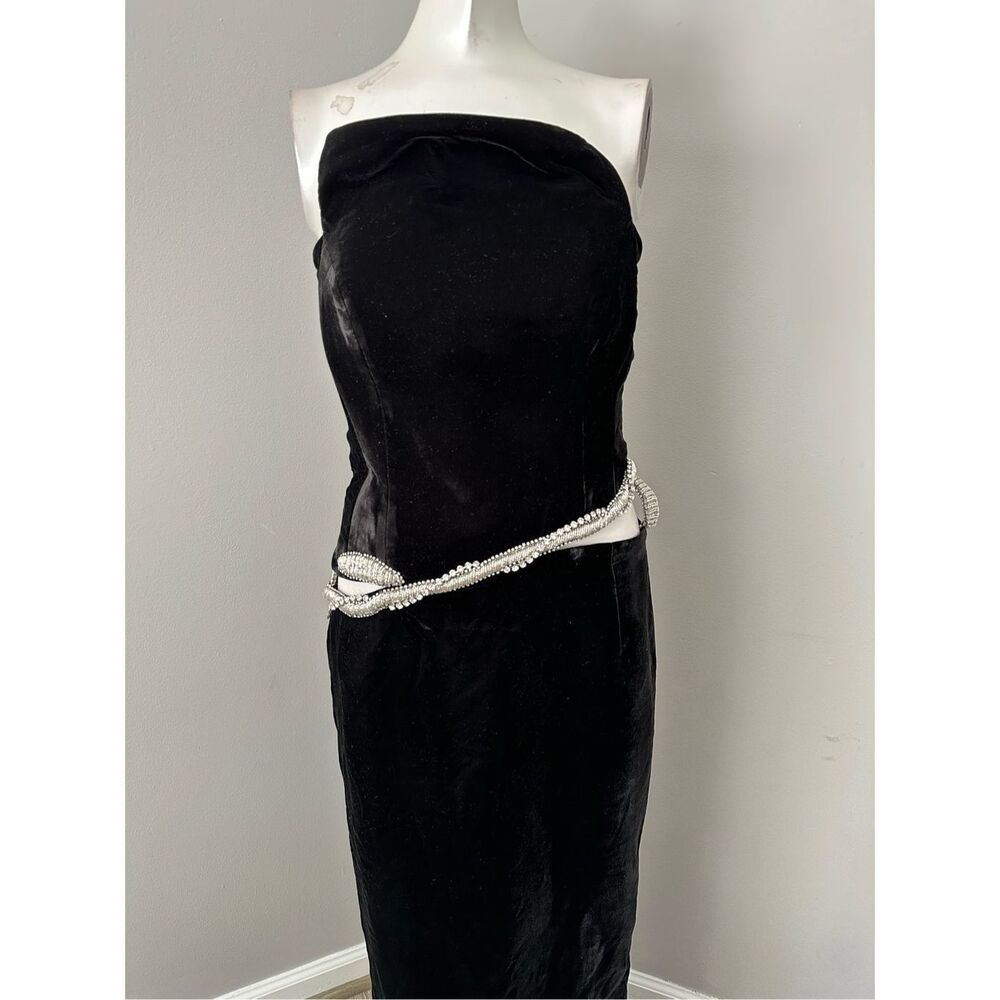 Strapless Black Maxi Dress with Embellished Waist - Picture 6 of 13